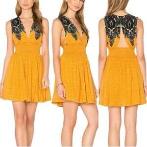 Free People Gold Smocked Tiered Sundress
